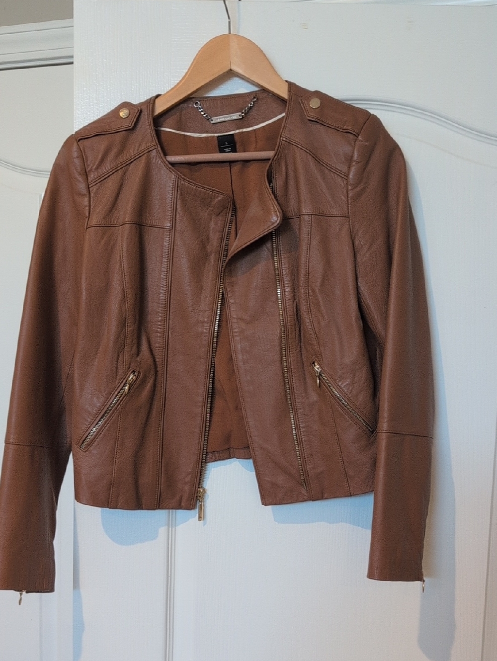 White House Black Market Brown Faux Leather Moto Jacket